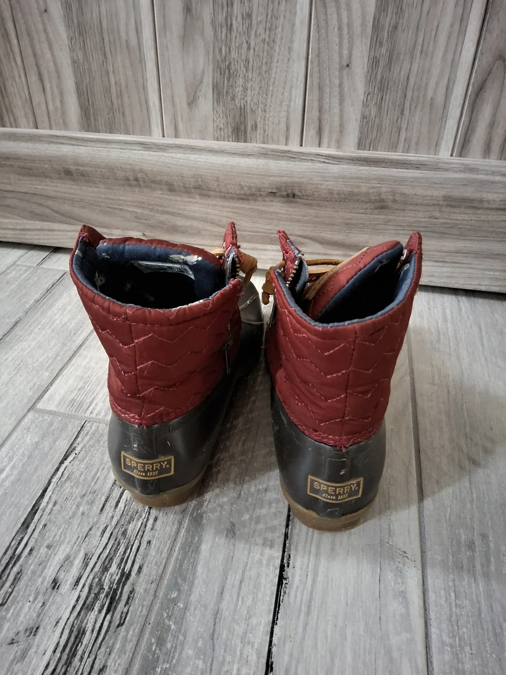 Sperry Burgundy and Black Waterproof Duck Boots